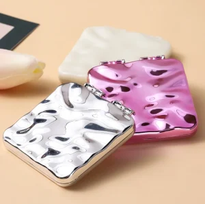 Dual Sided Cosmetic Mirror Water Wave Design with 3 Colors Light for Travel Beauty Accessory