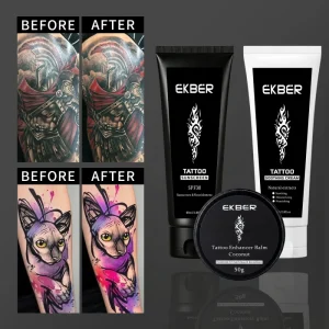 EKBER Custom Tattoo Aftercare Kit Herb Infused Set for New & Existing Tattoos Hydrating Cream Color Lock Balm & Sun Protection