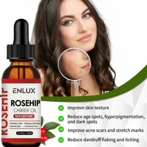 ENLUX Pure Rosehip Carrier Oil for Body Massage Aromatherapy Base Cold Pressed Natural Skin Hydrating Serum Private Label OEM