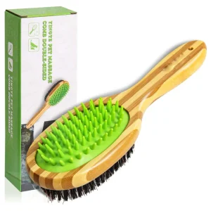 Eco-friendly Double-Sided Beauty Bamboo Wooden Needle Comb Pet Grooming Tool Dog Cat Massage Hair Brush Flea Knot Removal