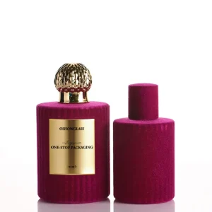 Elegant Red Velvet Empty Flocked Perfume Bottle with Pump Sprayer 30ml 50ml 100ml
