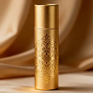 Essential Oil Cylinder Perfume Box Packaging Recyclable with Gold Foil Embossing Lamination Logo