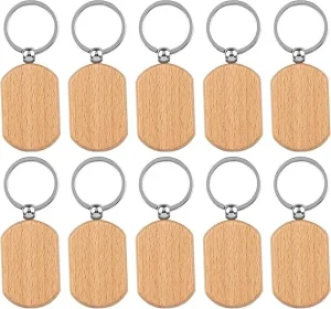 European Market Durable Waterproof Wood Key Tags Polished Beech Blanks with Split Rings Laser Engraved Logo for Brand Promotion