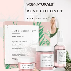 Face and Body Skin Care Set, Whitening Moisturizing 3-Piece Kit with Body Scrub, Lip Balm and Rose Water Facial Toner