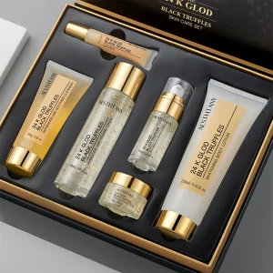 Facial Kit Skincare Product Supplier Manufacturer Aesthtany 24k Glod Black Truffles Serum Face&Body Lotion 6 Piece Skin Care Set