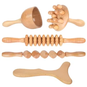 Factory Supply Custom Professional Lymphatic Drainage Facial Body Shaping Massage Roller Set Wood Therapy Tools