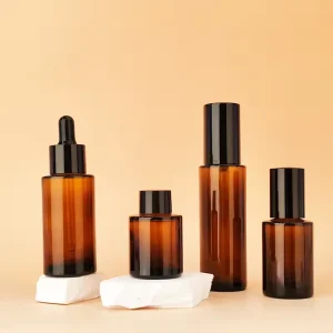 Flat Shoulder Amber Glass Essential Oil Dropper Bottle 20ml 30ml 1OZ 60ml Glass Bottle for Hair Oil Serum Packaging