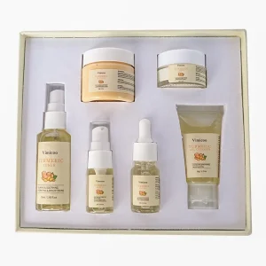 Gift Box Skin Care Set Turmeric Cream Serum Clay Mask Organic Moisturizing Skin Lightening Acnes Dark Patch Face Skincare Kit