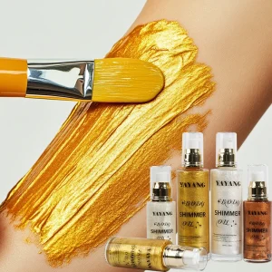 Glass Bottle Body Glow Oil Rose Gold Shimmer Luminous Gel for Party Oil Based Liquid Powder for Face