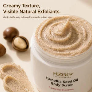 HZBC Camellia Flower Oil Body Scrub Exfoliates Moisturizes Rich in Omega-9 Smooths KP Strawberry Skin 2-in-1 Wash