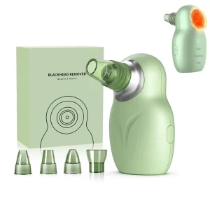 Heated Blackhead Remover Vacuum Pore Cleaner USB Rechargeable Electric Facial Suction Device with 5 Heads Acne