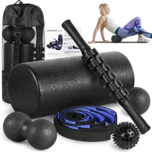 High Density EPP Foam Roller Set 30cm & 45cm Soft Firmness Includes Massage Ball Muscle Massage Stick Stretching Strap Peanut