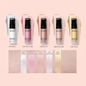 High Pigment Private Label Glow Liquid Makeup Vegan Illuminator Body Shimmer Oil Glow Bronzer Liquid Highlighter for Dark Skin