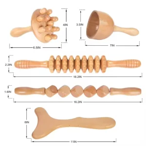 High Quality Body Relax Gua Sha Equipment Back Massager Therapy Set by Wood Material for Whole Body Muscle Pain Relief