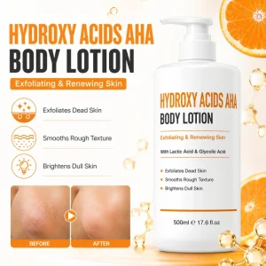 Hydroxy Acids AHA Body Lotion Herbal Extract Skin Brightening Moisturizing Whitening Vitamin C Organic Natural Glow