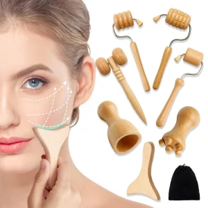 Kit De Massagem De Levantamento Facial De Madeira Wooden Therapeutic Massage Tool Set Wooden