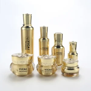 Korean Cosmetics Acrylic Skin Care Set Golden Lotion Serum Bottle With Face Body Day Night Cream Jar