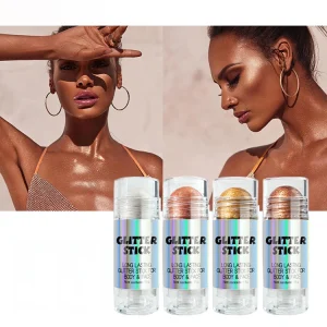 Long Wear Makeup Hydrating Glitter Body Cream Highlighter Solid Oil Glowing Skin Shimmer Highlighter Stick