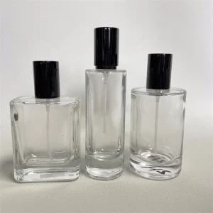 Luxury Clear Glass Perfume Bottles Square and Round Shapes with Pump Sprayer Seal