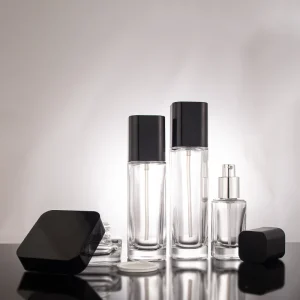 Luxury Cosmetic Skin Care Set 40ml 100ml 120ml Square Glass Body Scrub Lotion Bottle 50g Cream Jar Cap Screw Cap Face Cream
