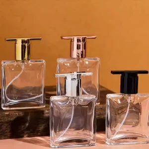 Luxury Empty Flat Shape Perfume Bottles 30 ml square Glass Perfume Bottle with Pump Sprayer Gold Cap