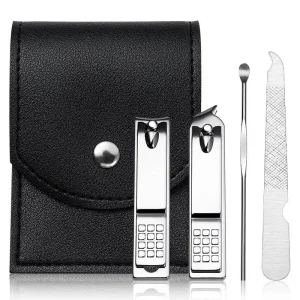 Manicure Pedicure Care Tool Kit Stainless Steel Nail Clipper 4pcs Portable Travel Set With PU Bag