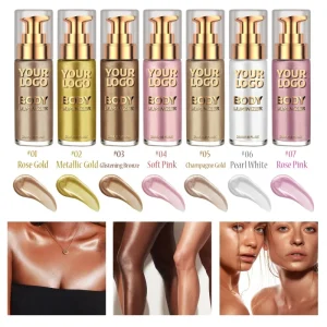 Manufacturer Custom Bronzer Glitter Body Shimmer Body Luminizer Highlight Bright Skin Waterproof Illuminator Glow Oil
