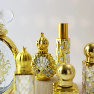 Middle East Luxury Style 10ml Unique Shaped Perfume Essential Oil Bottle Electroplated Glass Bottles Perfume Bottle with Box