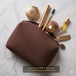 Mocha Neoprene Makeup Bag Cosmetic Pouch Travel Toiletry Organizer for GWP Beauty Gift Sets and Brands