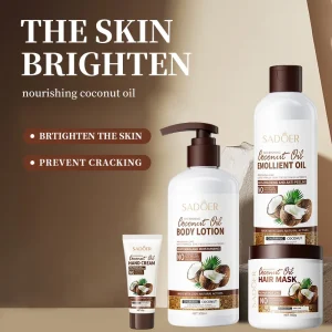 Moisturizing Coconut Body Lotion Shampoo and Shower Gel Care Set Soothes Dry Skin and Nourishes Hair Massage Oil