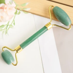 Mushang Handmade Green Jade Roller Facial Massager Set Double Rollers Portable Cool Eye Care Tools Anti Aging Face