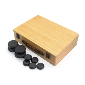 Natural Basalt Stones Bamboo Box Heater for Therapy Relaxing Pain Relief Promote Sleep Feel Relaxed After a Hot Stone Massage