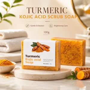 Natural Handmade Herbal Antibacterial Exfoliating Turmeric Kojic Acid Scrub Soap Bar for Face Body Bath Shower Spa