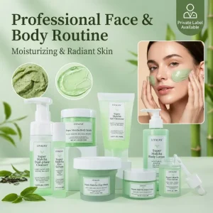 Natural Matcha Skin Care Set for Face Body Purifying Green Tea Skincare Kit with Clay Mask Serum Cleanser Lotion 8pcs
