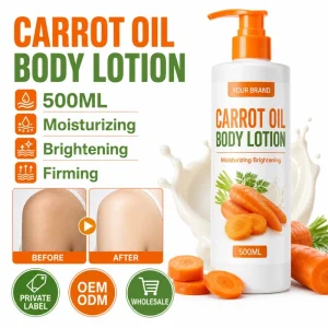 Natural Private Label 500ml Carrot Oil Body Lotion Moisturizing Brightening Firming Skin Care OEM ODM