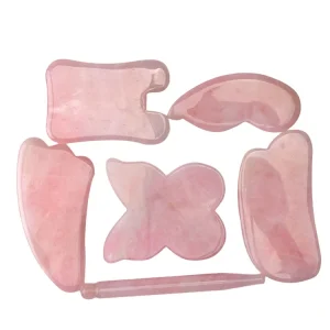 Natural Rose Quartz Massage Stone Scraping Board Jade Roller Tools Set Traditional Guasha Therapy Kit