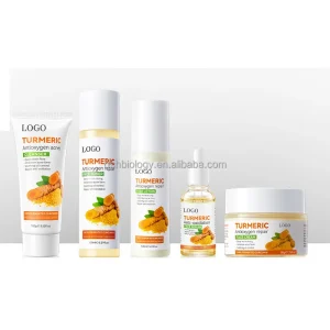 Natural Turmeric Skin Care 5 Pieces Set Dark Spot Whitening Serum Scrub Cream Cleanser Face Body Skincare Set
