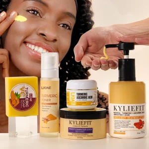 Natural Turmeric & Vitamin C Anti Acne Whitening Facial Skin Care Set with Witch Hazel for African Skin