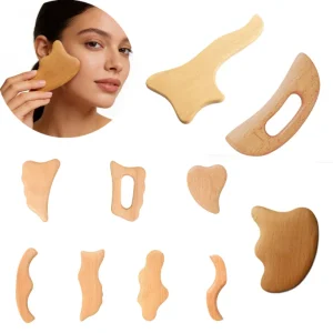 Natural Wooden Handmade Polished Guasha Lymphatic Drainage Cellulite Massager Therapy Gua Sha Board Beech Wood Face Scraping