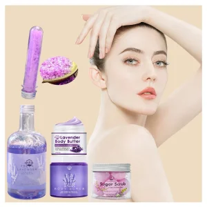 Nature Lavender Scented Series Personal Care Kits Body Scrub & Wash & Cream Shower Bath Set Body Care Soothing Set