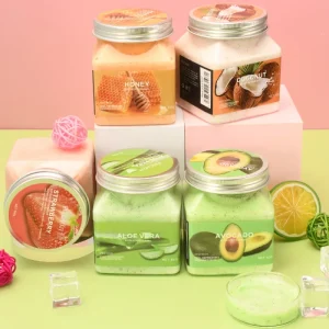 OEM Custom Bulk Vegan Skincare Organic Fruit Body Scrub Whitening Exfoliantes Sugar Hand Foot Face Body Scrub