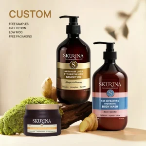 OEM Custom Logo Herbal Body Hair Care Set Ginseng Cedarwood Shampoo Protein Cream Moisturizing Nourishing Shower Gel 500ml