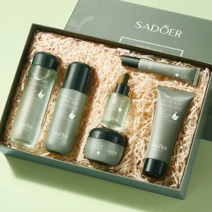 OEM Korean Skin Care SADOER Organic Avocado Fade Fine Lines Whitening Control Oil Face Skin Care Set