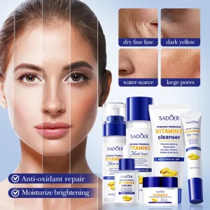 OEM Private Label Evening Primrose Vitamin E Face Kit Anti Acne Brightening Moisturizing Serum Beauty Skin Care Set