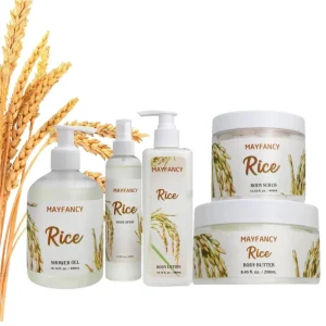 OEM Rice Extract Body Care Set Organic Moisturizing Brightening Lotion for Dry Skin Lightening Skin Care Kit 5 Piece