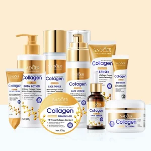 OEM SADOER Gold Bone Collagen Face Cleanser Water Hydrating Repair Cream Damaged Skin Care Products Whitening Skin Care Set