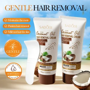 OEM SADOER Private Label Gentle Moisturizing Skin Friendly Natural Coconut Oil Permanent Hair Removal Cream for Women