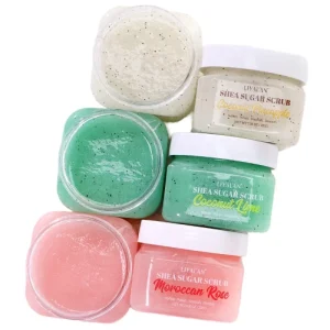 OEM Shea Sugar Scrub Moroccan Rose Coconut Lime Pineapple Body Smooth Hydrated Exfoliating Shea Sugar Scrub