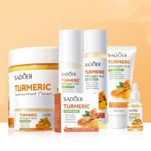 OEM Turmeric Face Clay Mask Moisturizing Brightening Anti Acne Serum Toilet Soap Body Scrub Women Skin Care Set
