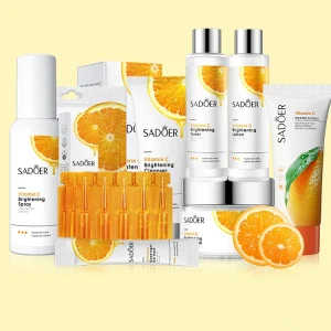 OEM Whitening SADOER Herbal VC Vitamin C Face Oil Serum Ampoule Anti Aging Moisturizing Facial Mask Gel Skin Care Set